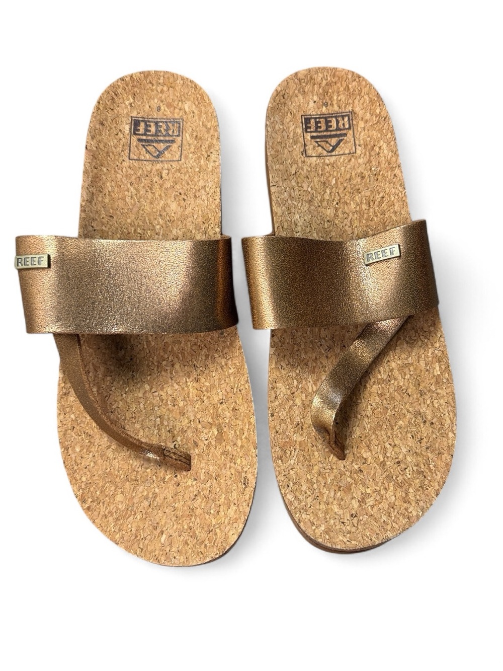 Reef Metallic Bronze Cork Toe-Post Slide Sandals